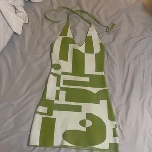 pepper mayo green/white disco halter dress NWOT
